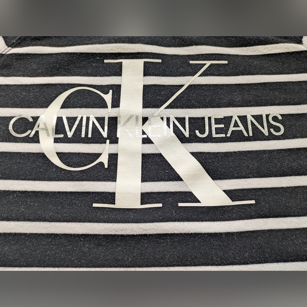 Calvin Klein Jeans Ladies' French Terry Crop Top T-shirt Size XL Black White - Picture 3 of 8